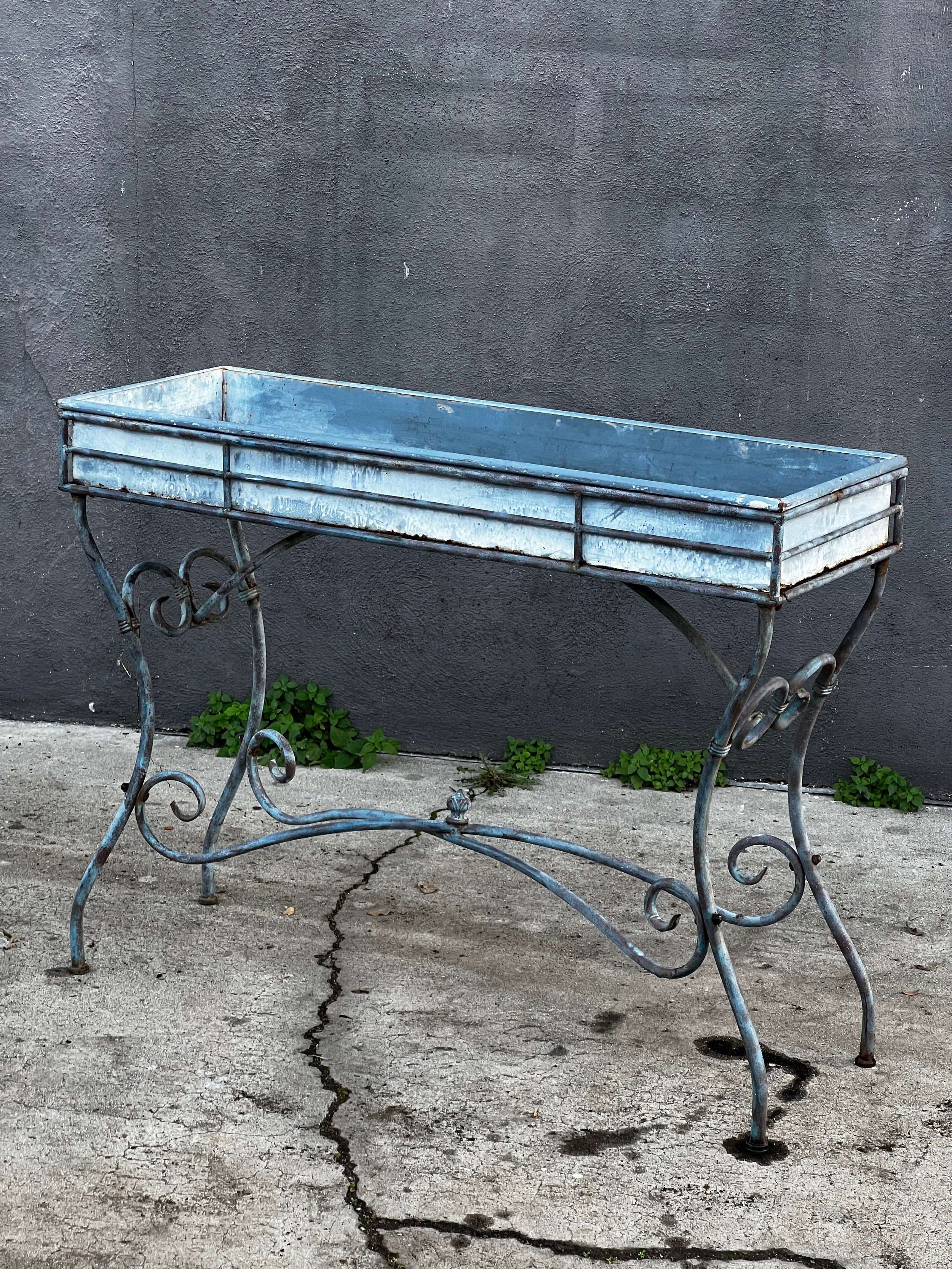 Vintage Arras Style Tall Weathered Metal Plant Stand showcasing 19th-century elegance for botanical display. hommes + gardens estudio.