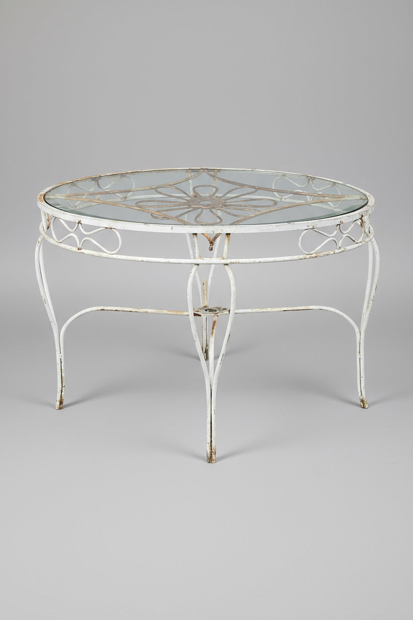 Vintage Francois Carre Garden Chairs & Table - elegant wrought iron garden table with glass top, vintage design, hommes + gardens estudio.