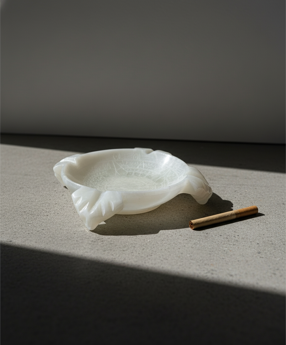 Vintage hand-carved Mayan onyx ashtray featuring intricate carvings and rich stone texture, a collectible decorative piece inspired by ancient artistry — Hommes and Gardens, Smoke + Fire Collection, Decorative Objects, Landscape Architect, Interior Designer, Outdoor Living, Outdoor Decorations, Home Design, Luxury Design, Art, Furniture, Objects, Best Gifts, Nature, Backyard, Yard.