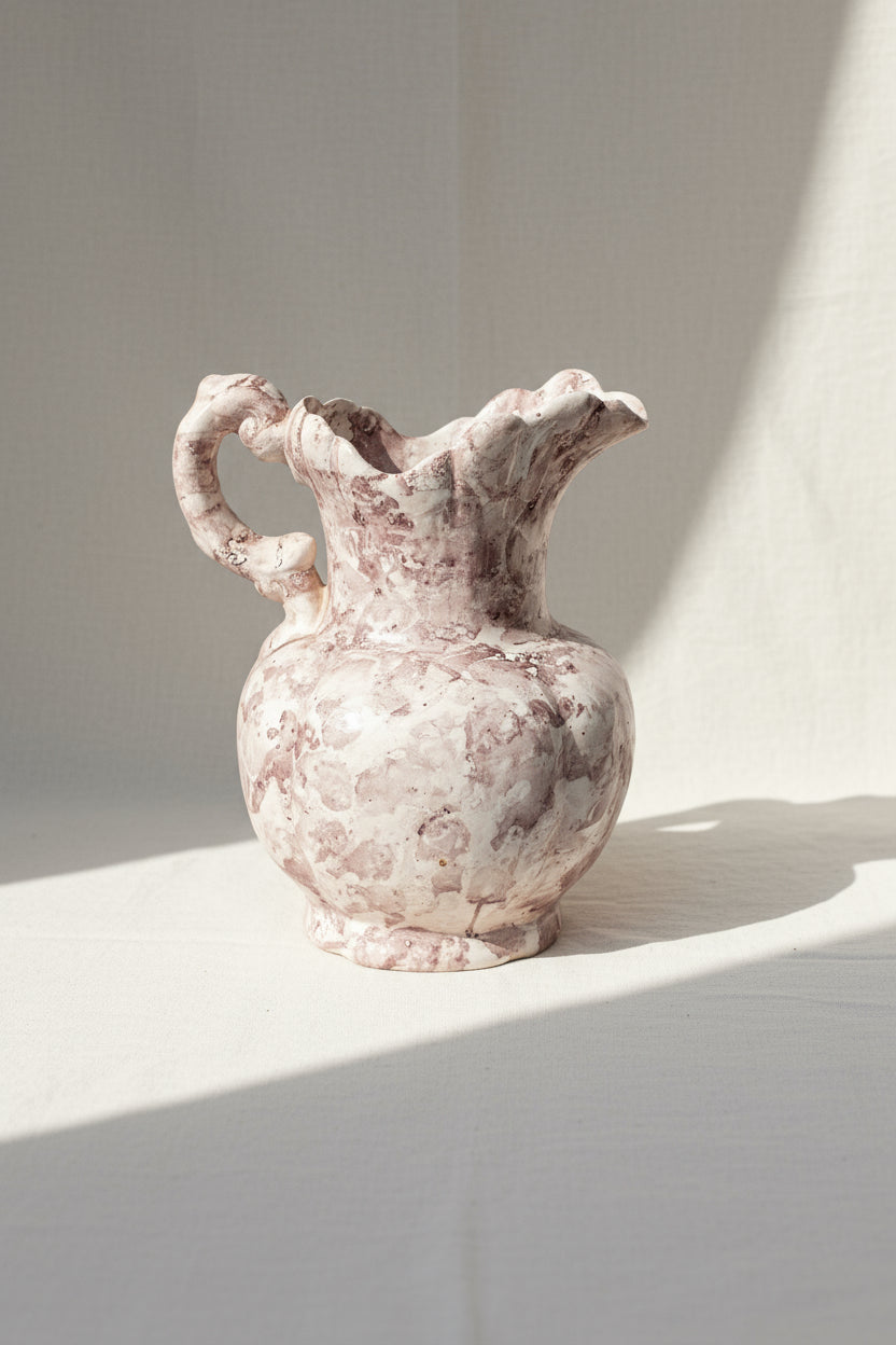 Vintage Hand Painted 1980s Ceramic Flower Vase in elegant purple and white palette, hand-painted details, hommes + gardens estudio.