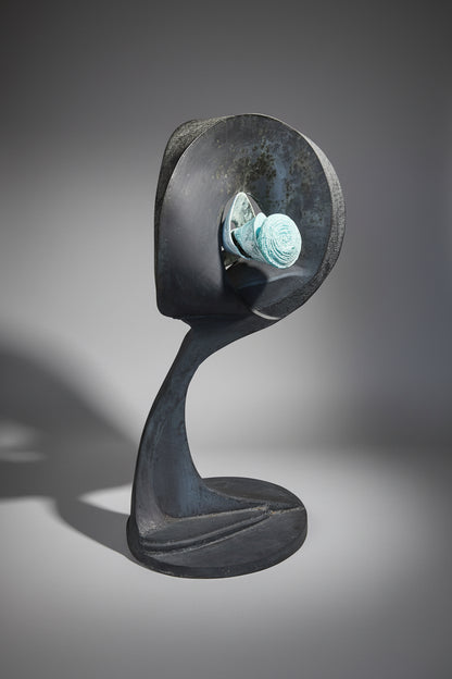 Vintage large iron abstract sculpture in black and turquoise tones, handcrafted metal art for garden or interior display — Hommes and Gardens, Home Decor Collection, Sculptures & Statues, Vintage Metal Art, Modern Abstract Design, Garden Decor, Collectible Artwork.