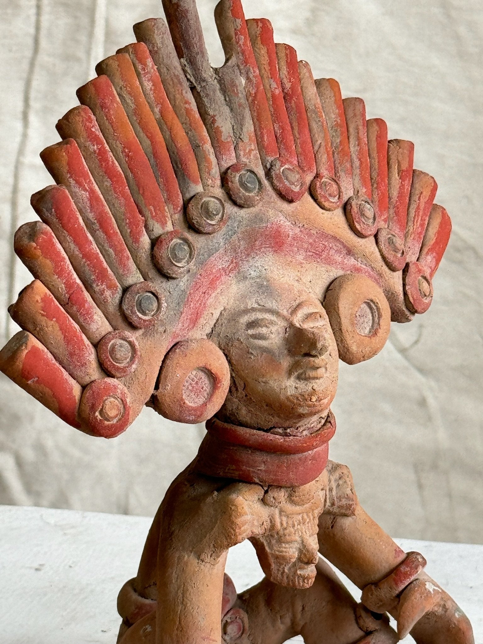 Vintage Aztec Mayan Tribal Figure showcasing tribal craftsmanship in clay terracotta pottery. hommes + gardens estudio.