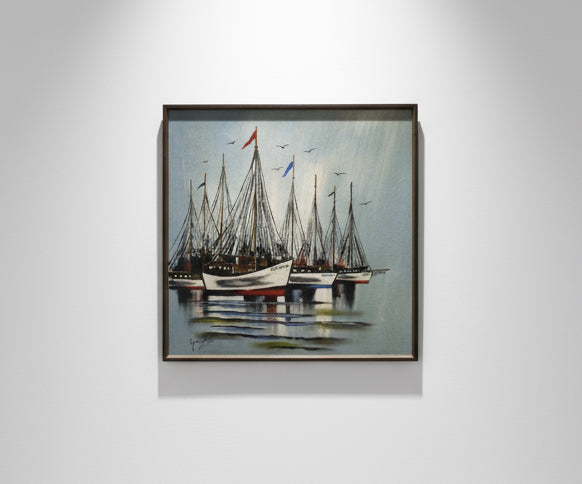 Vintage nautical oil painting on canvas depicting ships in motion, signed by the artist, a vibrant maritime artwork ideal for elegant interiors — Hommes and Gardens, Wallscape Collection, Landscape Architect, Interior Designer, Outdoor Living, Outdoor Decorations, Home Decor, Home Design, Luxury Design, Art, Furniture, Objects, Best Gifts, Nature, Backyard, Yard.