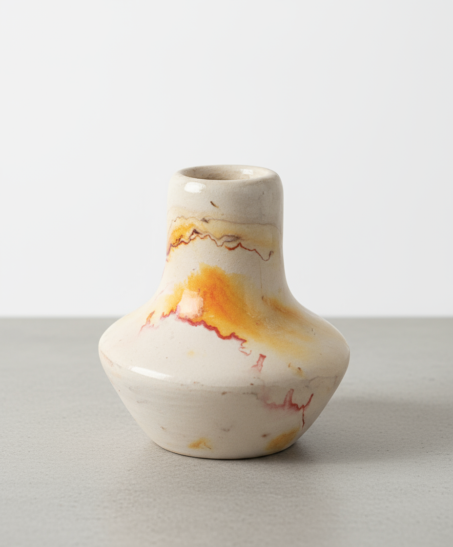 Vintage Nemadji swirled clay pottery vase from Moose Lake, Minnesota, featuring unique hand-colored marbled design and kiln-fired finish — Hommes and Gardens, Pots + Vessels Collection, Landscape Architect, Interior Designer, Outdoor Living, Outdoor Decorations, Home Decor, Home Design, Luxury Design, Art, Furniture, Objects, Best Gifts, Nature, Backyard, Yard.