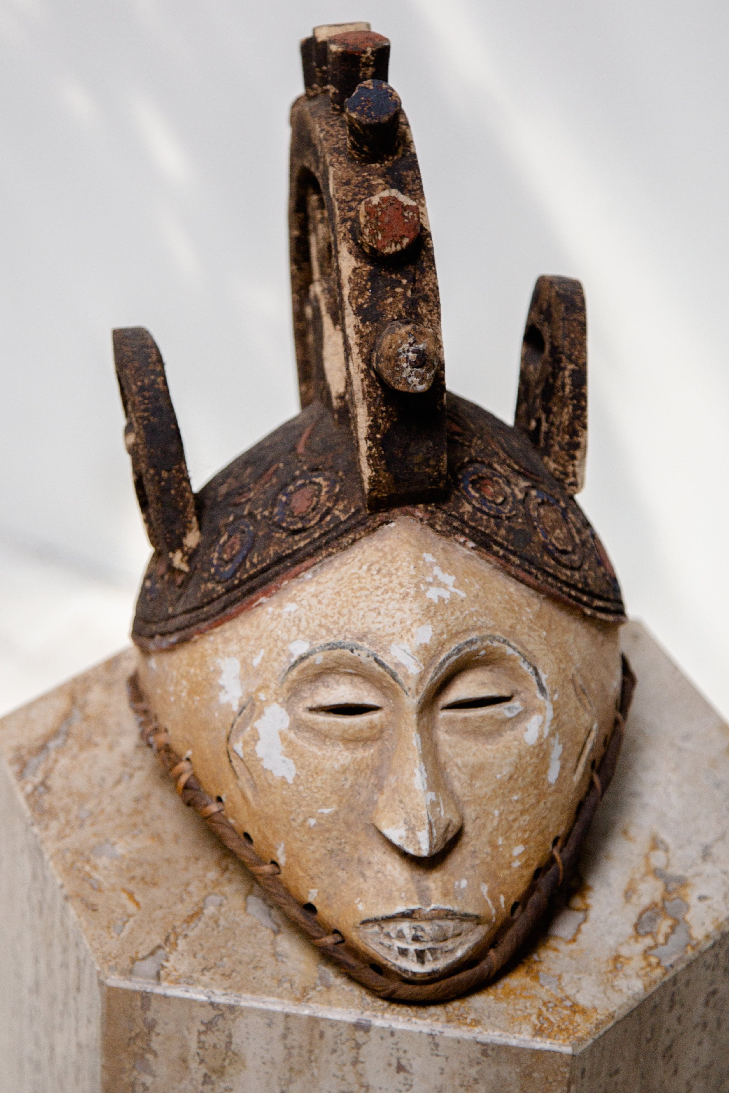 Vintage Nigerian Igbo mask handcrafted in wood and fabric, representing ceremonial artistry and tribal African heritage — Hommes and Gardens, Objects Collection, home decor, outdoor decorations, home design, luxury design, Landscape Architect, Interior Designer, Outdoor Living, Art, Furniture, Objects, Best Gifts, Nature, Backyard, Yard.