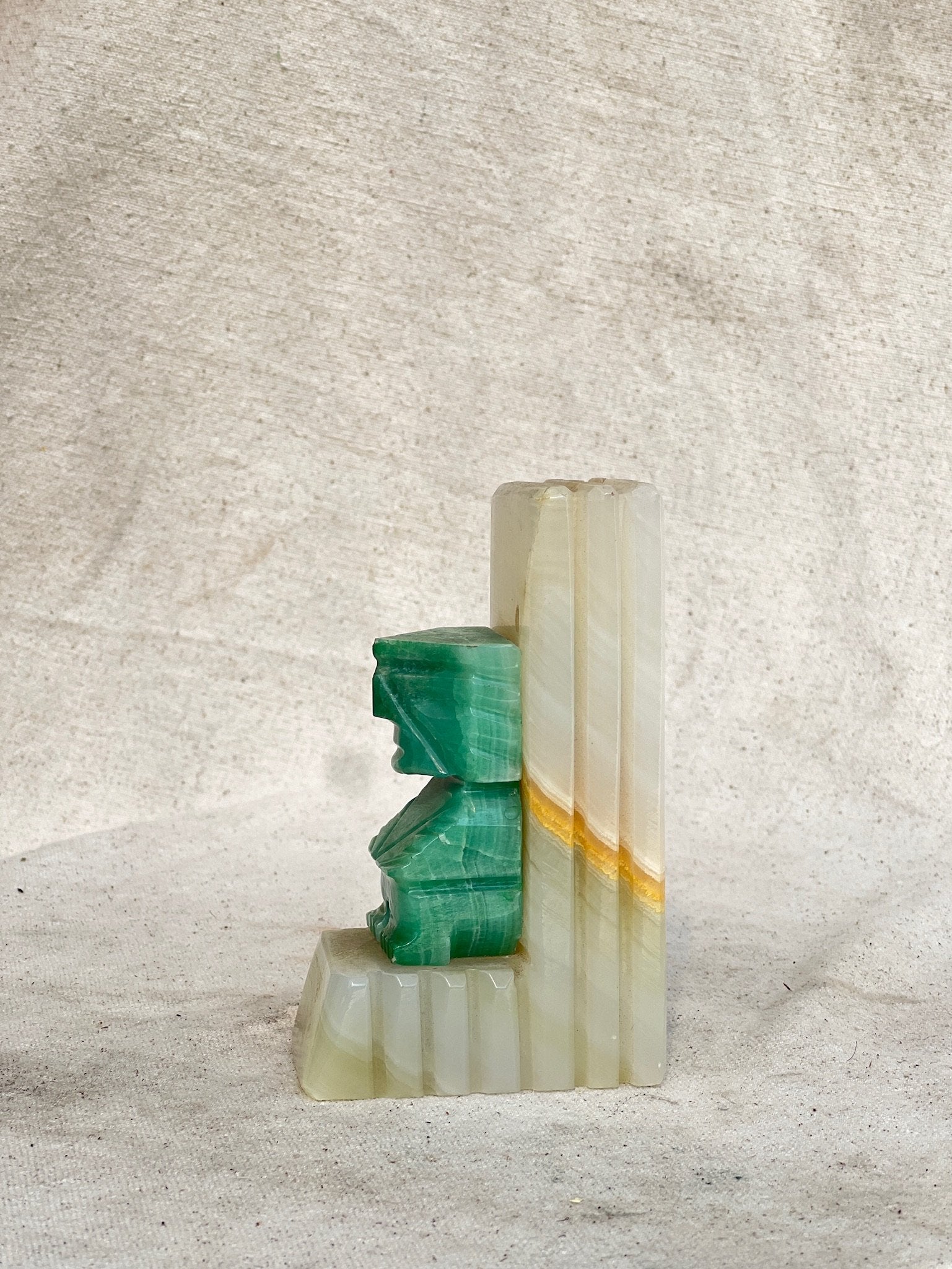 Carved Onyx Stone Bookend (Single) showcasing unique colors and design, 5.5”H x 3.25”W x 2”L, hommes + gardens estudio.