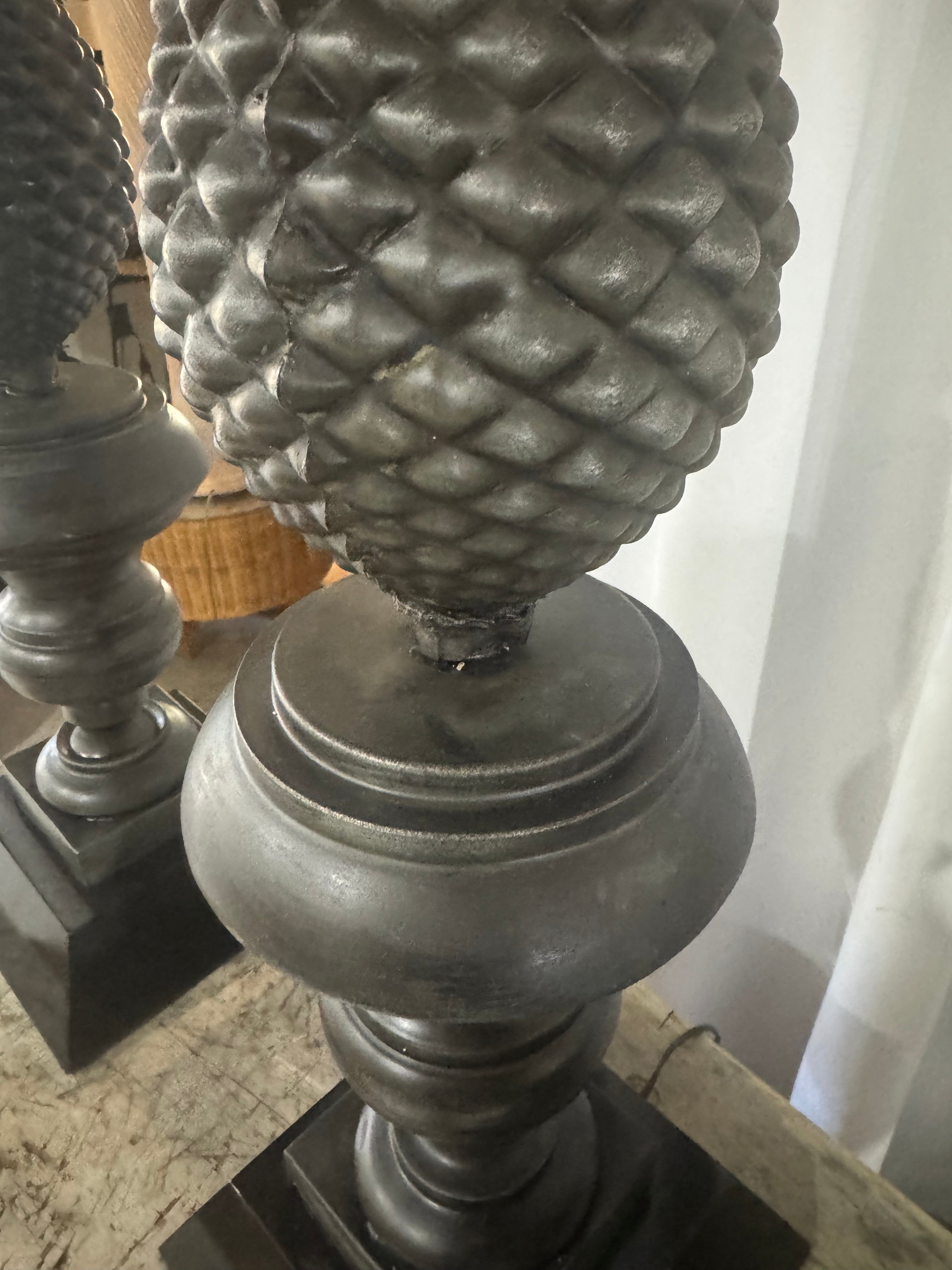 Vintage cast zinc pineapple table lamps featuring intricate detailing and French Provincial neoclassical design, restored for modern use — Hommes and Gardens, Lights + Lanterns Collection, Landscape Architect, Interior Designer, Outdoor Living, Art, Furniture, Objects, Best Gifts, Nature, Backyard, Yard, Outdoor Decorations, Home Decor, Home Design, Luxury Design.