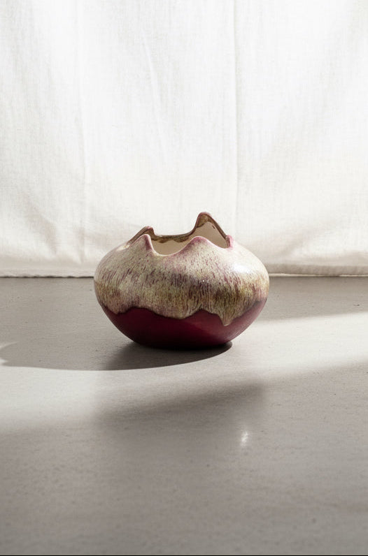 Vintage Pink Ceramic Pinched Top Bowl showcasing retro chic design, perfect for home decor. hommes + gardens estudio.