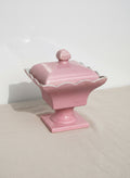 vintage pink hull art pottery pedestal dish with lid