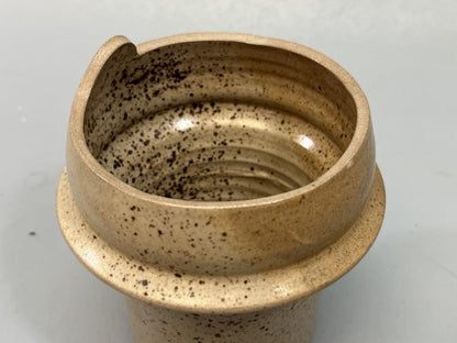 Vintage Quebec artisan stoneware vase, signed handcrafted pottery with natural speckled glaze and warm tones — Hommes and Gardens, Pots + Vessels Collection, Home Decor, Ceramic Art, Handcrafted Design, Rustic Aesthetic, Collectible Vase.