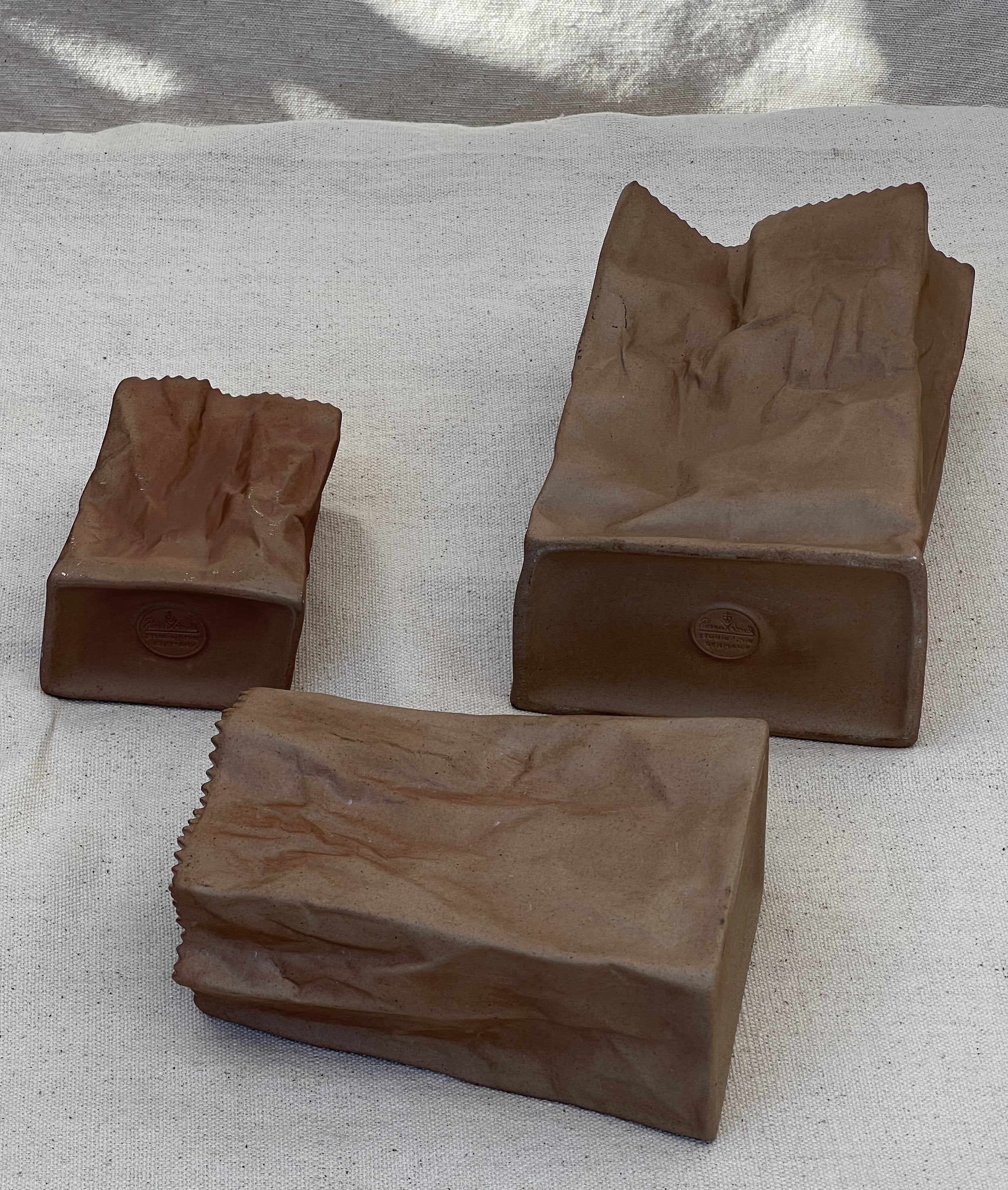 Vintage Tapio Wirkkala Rosenthal Iconic "Tutenvase" Paper Bag Vase Collection (Set of 3) featuring crinkled design. hommes + gardens estudio.