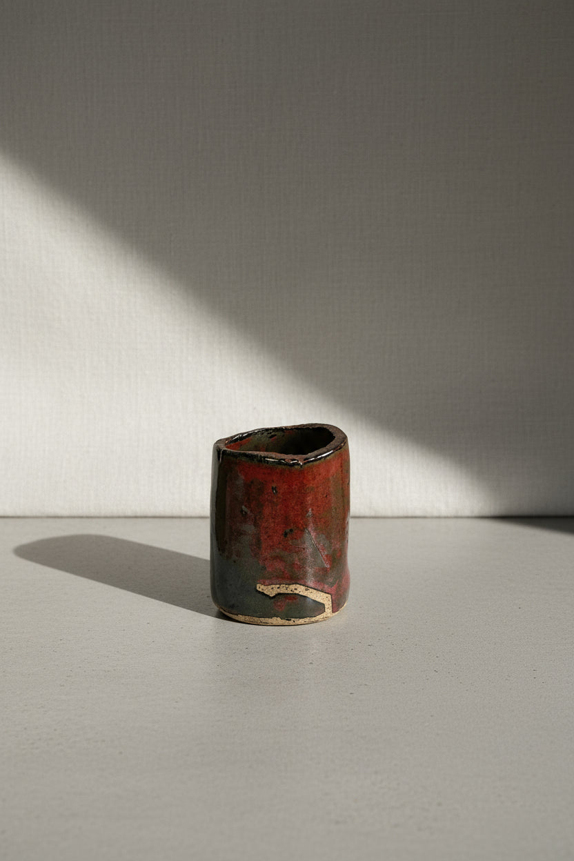 Vintage Signed Handmade Glazed Ceramic Vase featuring a stunning red slip glaze and earthy colors. hommes + gardens estudio.