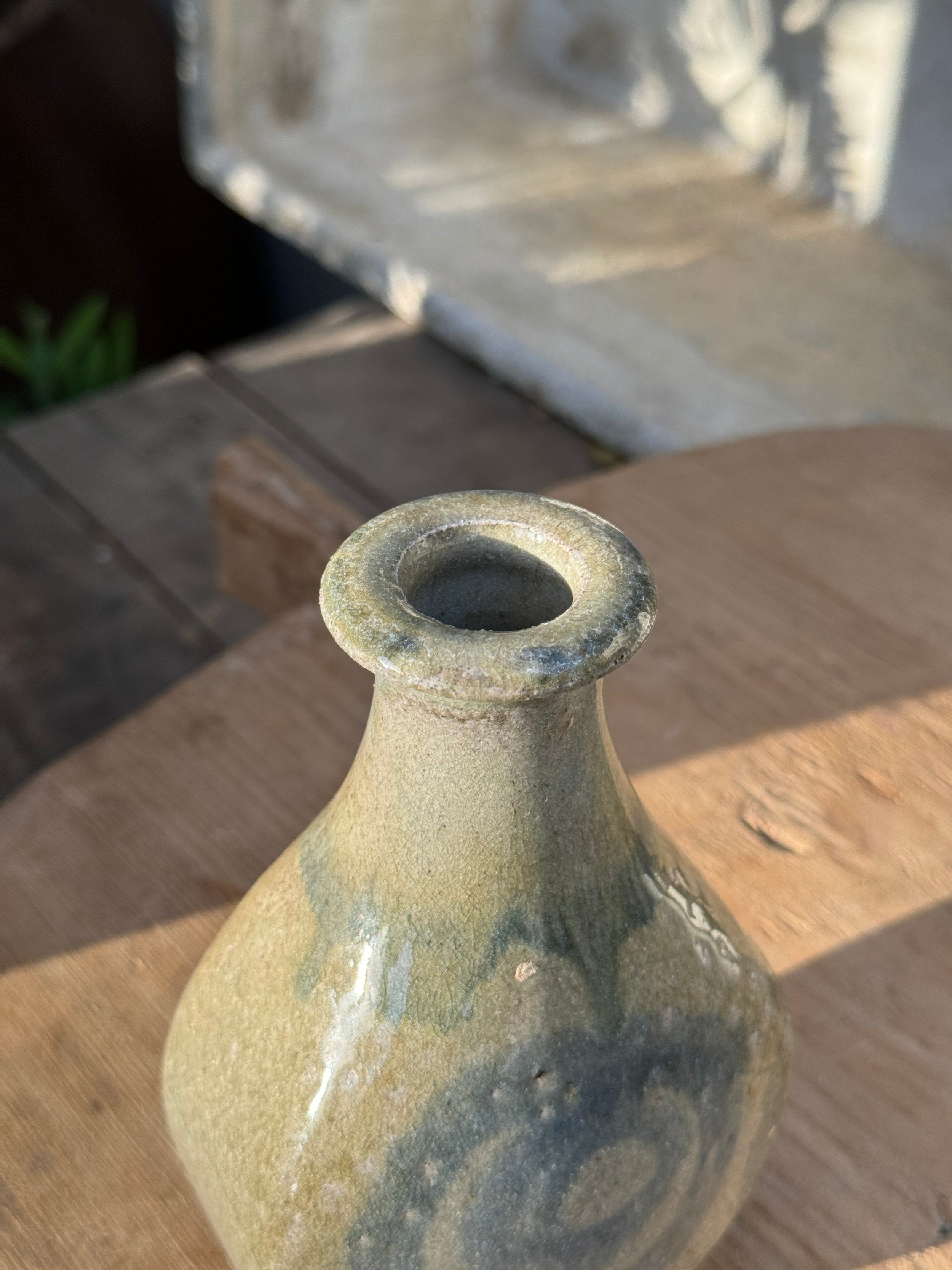 Vintage Glazed Spiral Studio Art Pottery Vase with unique spiral design and gray hue. hommes + gardens estudio.