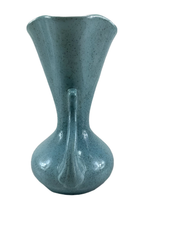 Teal two handled Flower Vase - Red wing pottery with mottled glaze and elegant ruffled top, perfect for home decor. hommes + gardens estudio.