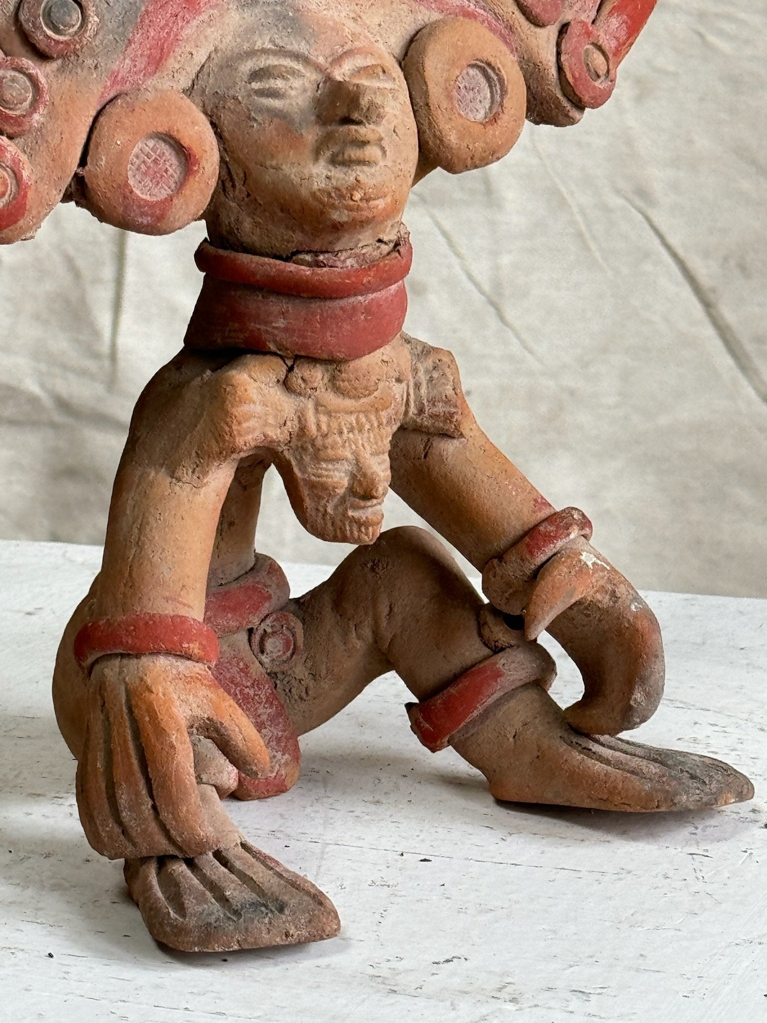 Vintage Aztec Mayan Tribal Figure artisan clay sculpture showcasing intricate design and historical craftsmanship. hommes + gardens estudio.