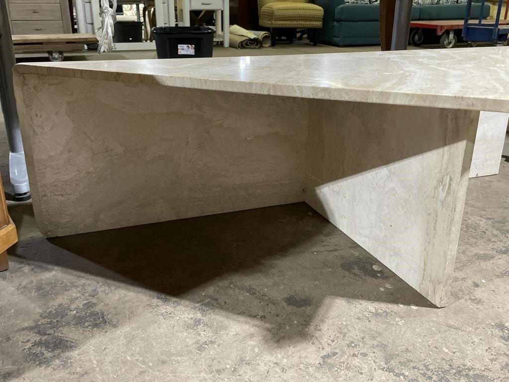 Vintage Travertine Marble Corner Table showcasing unique design and natural veining for elegant interiors. hommes + gardens estudio.