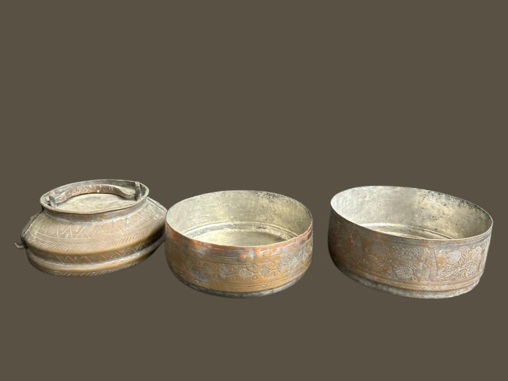 Vintage Turkish copper water vessel with detailed hand engravings and rich oxidation patina, showcasing Anatolian metalworking tradition — Hommes and Gardens, Objects Collection, Landscape Architect, Interior Designer, Outdoor Living, Art, Furniture, Objects, Best Gifts, Nature, Backyard, Yard, Outdoor Decorations, Home Decor, Home Design, Luxury Design.