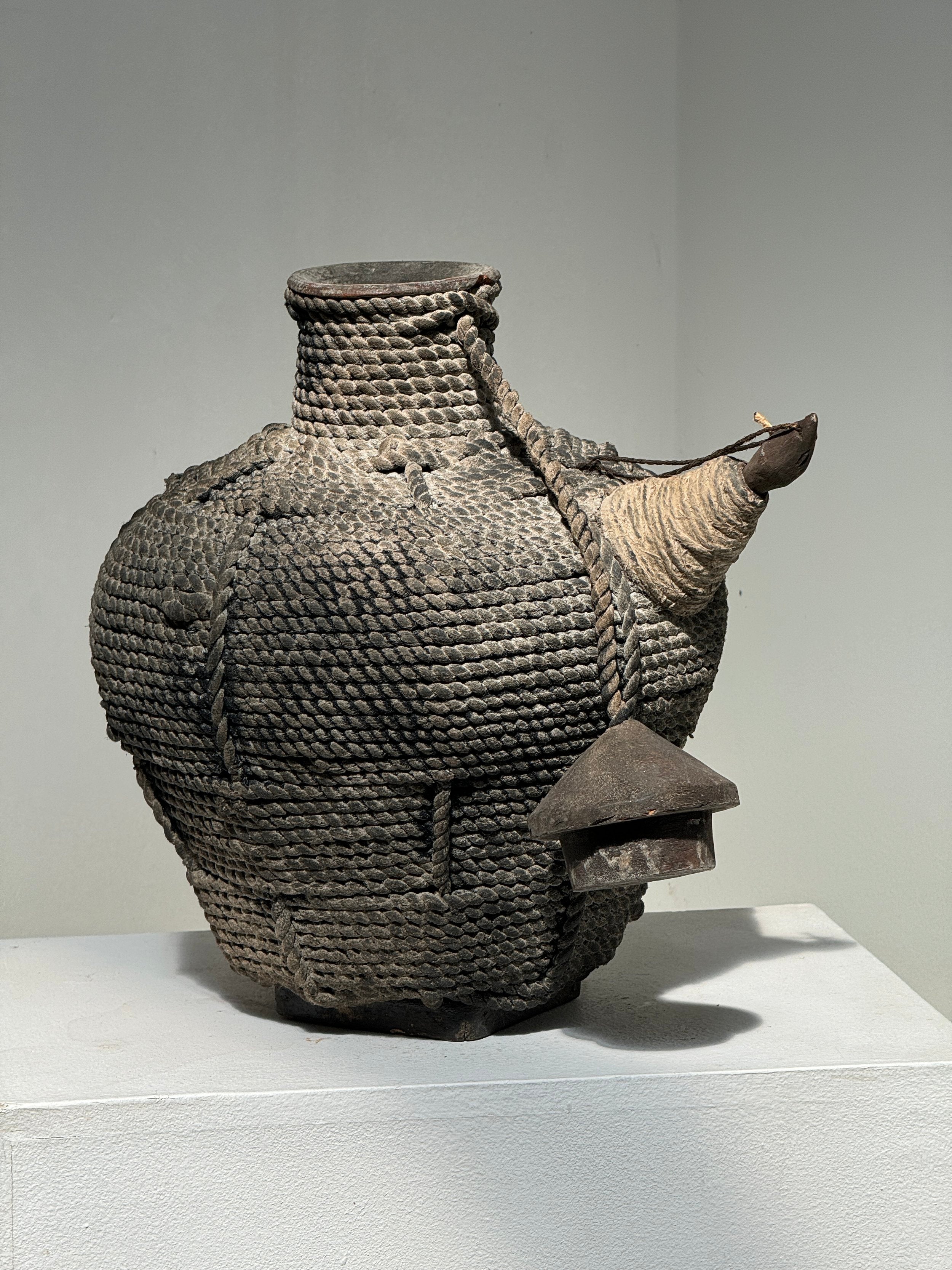 Vintage wood and rattan Kendi water pot from Southeast Asia, once used in ceremonial traditions, a timeless antique collectible for cultural home styling — Hommes and Gardens, Objects Collection, Landscape Architect, Interior Designer, Outdoor Living, Art, Furniture, Objects, Best Gifts, Nature, Backyard, Yard, Outdoor Decorations, Home Decor, Home Design, Luxury Design.