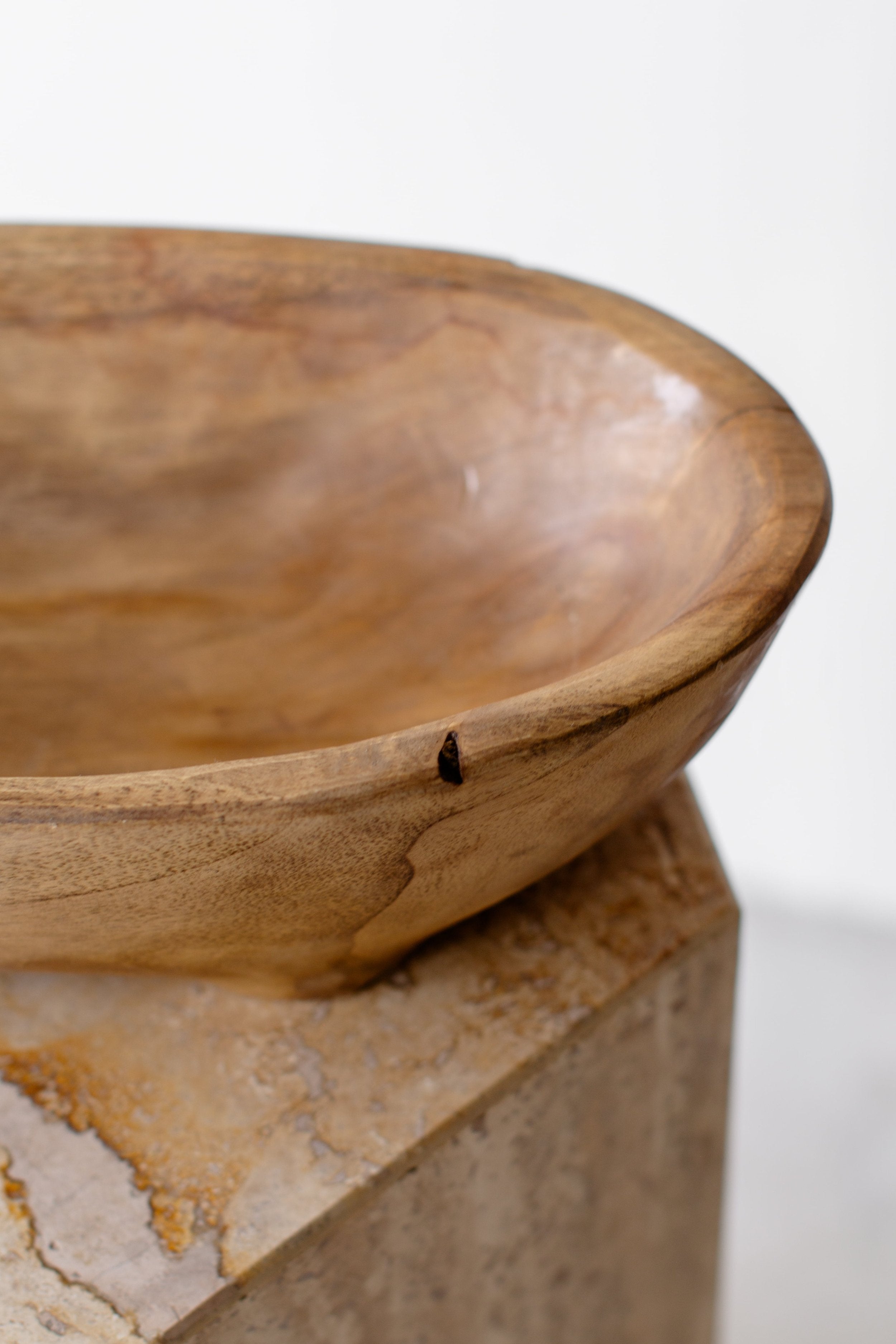 Vintage Footed Dough Bowl crafted from solid wood, showcasing rustic charm and vintage age. hommes + gardens estudio.