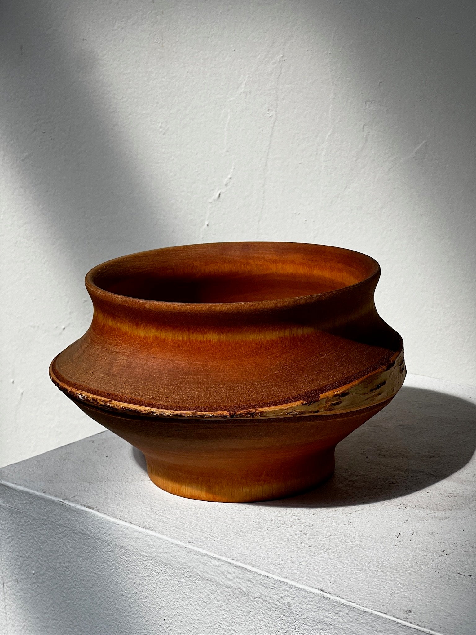 Vintage Thin Wood Bowl featuring a unique lighter wood ring, perfect for serving or as a decorative piece. hommes + gardens estudio.