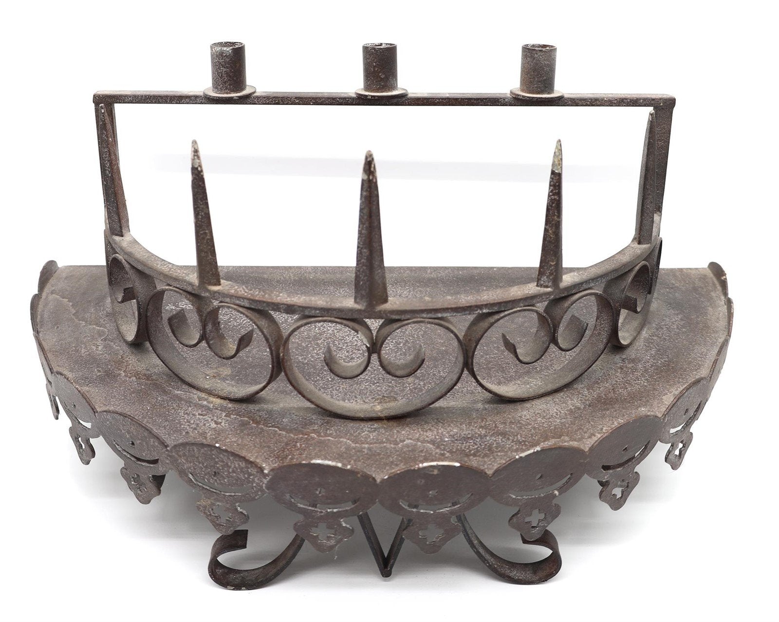 Set of two Antique Gothic Wrought iron Candle Wall Shelf or Sconce with intricate wrought iron designs. hommes + gardens estudio.