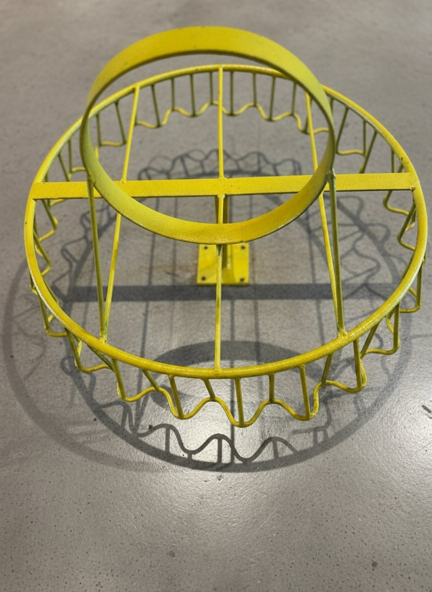 Vintage Yellow Wire Metal Wall-Mounted Basket Holders (Set of 2) showcasing unique scalloped edges and bright yellow finish. hommes + gardens estudio.