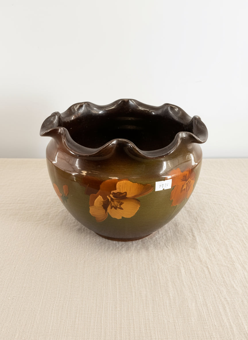 Weller Louwelsa Vase Hand Painted - Ruffled rim with floral motifs and glossy glaze, adds elegance to any decor. hommes + gardens estudio.