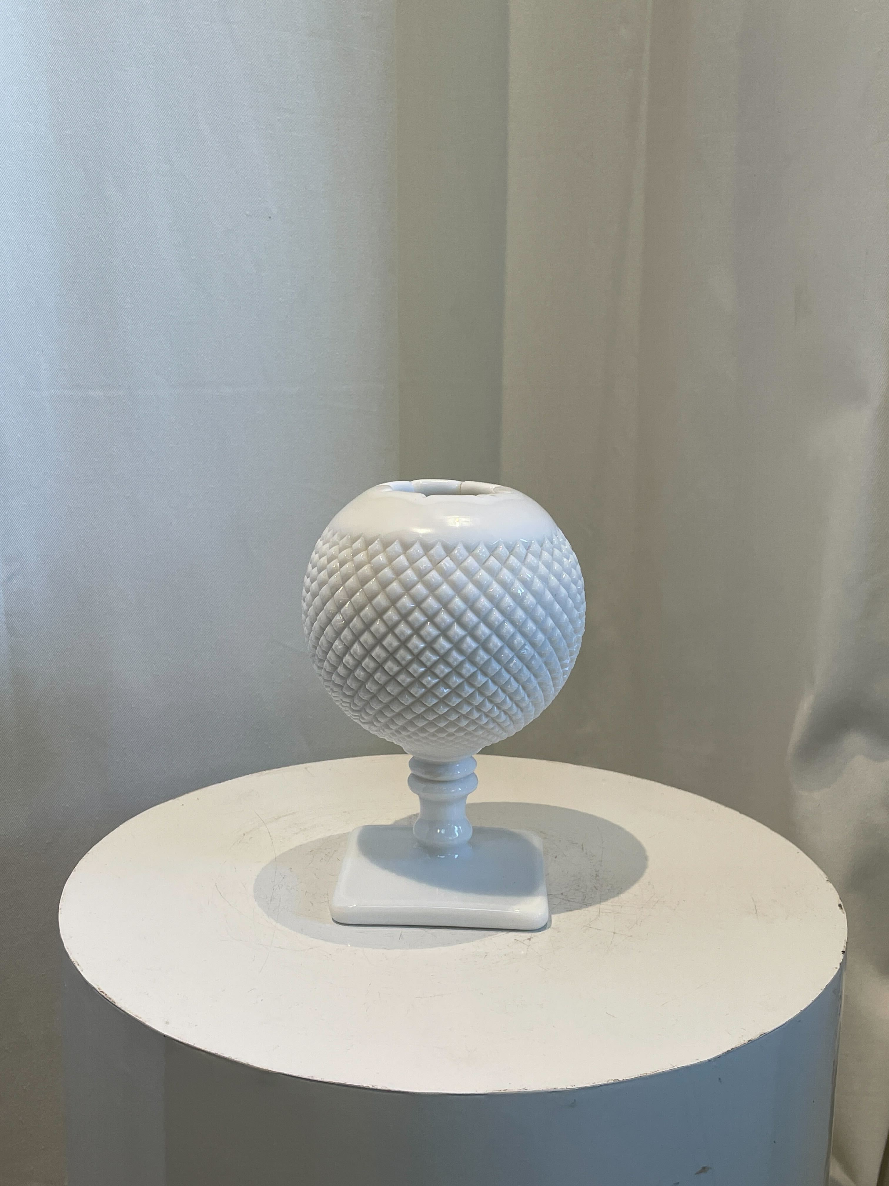 Westmoreland English Milk Glass Ivy Ball Vase with signature hobnail texture, perfect for floral arrangements or display — Hommes and Gardens, Objects, Vases + Vessels Collection, home decor, outdoor decorations, home design, luxury design, Landscape Architect, Interior Designer, Outdoor Living, Art, Furniture, Objects, Best Gifts, Nature, Backyard, Yard.