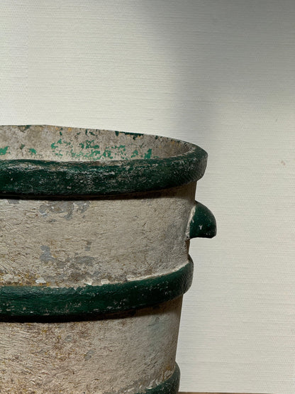 Mid-century Willy Guhl planter with ridged fiber cement design in white and green tones, crafted in Switzerland for timeless garden and home decor — Hommes and Gardens, Pots and Vessels Collection, Planters, Designer Decor, Swiss Modernism, Concrete Art, Vintage Collectible, Outdoor Planter, Architectural Design Accent.