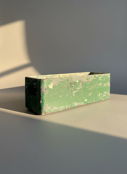 Willy Guhl vintage fiber cement planter featuring industrial Swiss design with weathered patina and chipped paint layers, collectible mid-century garden vessel — Hommes and Gardens, Pots + Vessels Collection, Building and Garden Elements, Planters and Jardinieres, landscape design, plant design, Landscape Architect, Interior Designer, Outdoor Living, Outdoor Decorations, Home Design, Luxury Design, Art, Furniture, Objects, Best Gifts, Nature, Backyard, Yard.