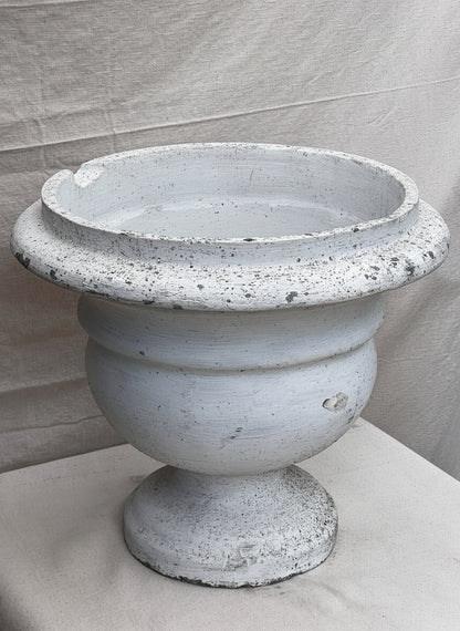 Vintage Willy Guhl white urn planter in fiber cement, showcasing weathered finish and modernist Swiss craftsmanship, ideal for garden or interior styling — Hommes and Gardens, Pots + Vessels Collection, Planters, Urns, Home Decor, landscape design, plant design, Landscape Architect, Interior Designer, Outdoor Living, Outdoor Decorations, Home Design, Luxury Design, Art, Furniture, Objects, Best Gifts, Nature, Backyard, Yard.