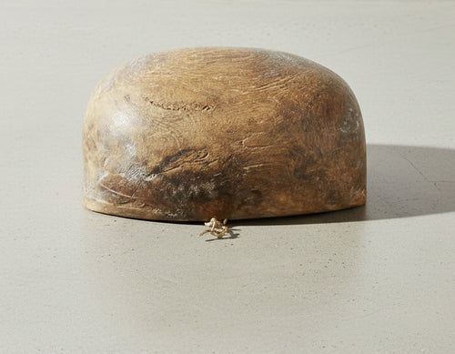 primitive wooden dough bowl with stitch repairs farmhouse decor