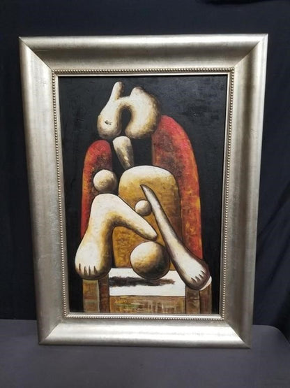 Abstract Cubist Oil Painting – Signed & Framed – Homage to Picasso