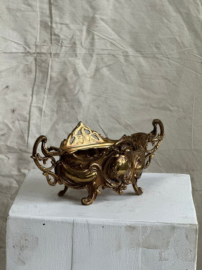 Antique Brass Art Nouveau Jardiniere Rococo Footed Bowl