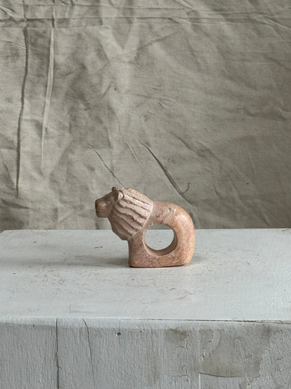 Handmade Kenyan Soapstone Cat & Lion Napkin Rings - Set of 2