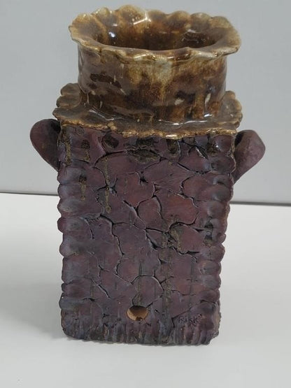 Vintage Rustic Pottery Vase, Signed "Rikki"