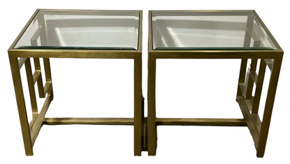 Brass Square End Tables with Glass Tops (Set of 2)