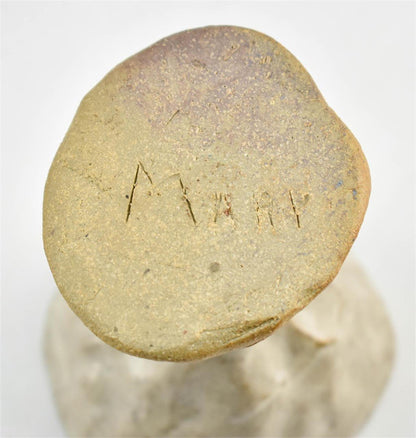 Vintage Naïve Art Pottery Goblet with Hand Pressed Stem Signed Mary