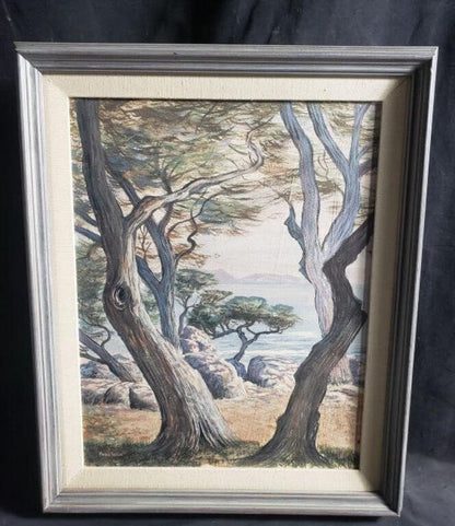 Vintage 1908-1988 Oil on Canvas Picture Painting of Nature Signed by Mario Veglia