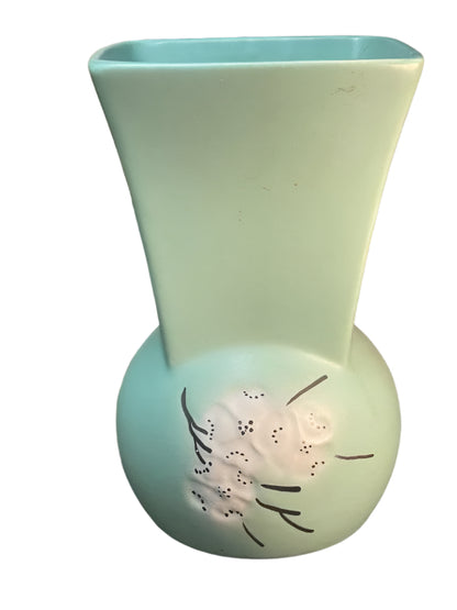 McCoy Pottery - Mid-Century Green Springwood Vase with dogwood flower