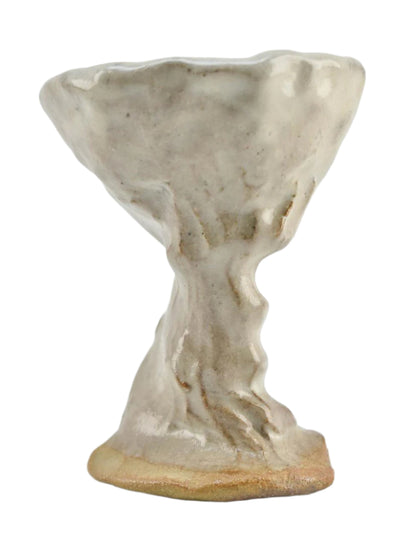 Vintage Naïve Art Pottery Goblet with Hand Pressed Stem Signed Mary