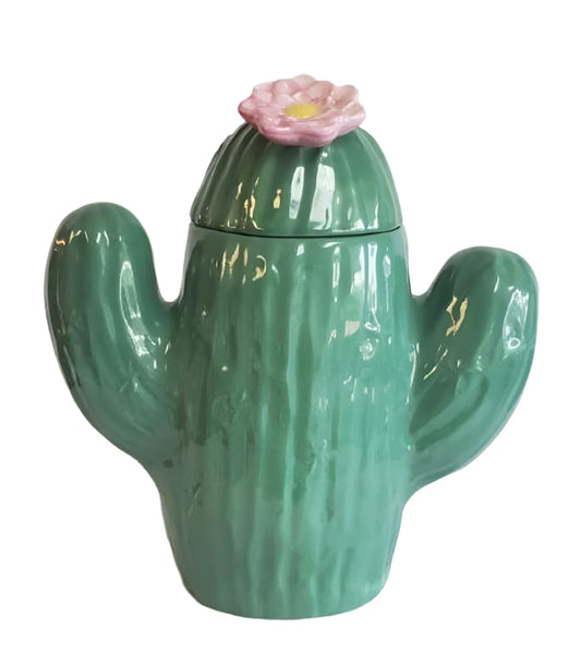 Vintage Saguaro Cactus With Pink Bloom Cookie Jar by Treasure craft