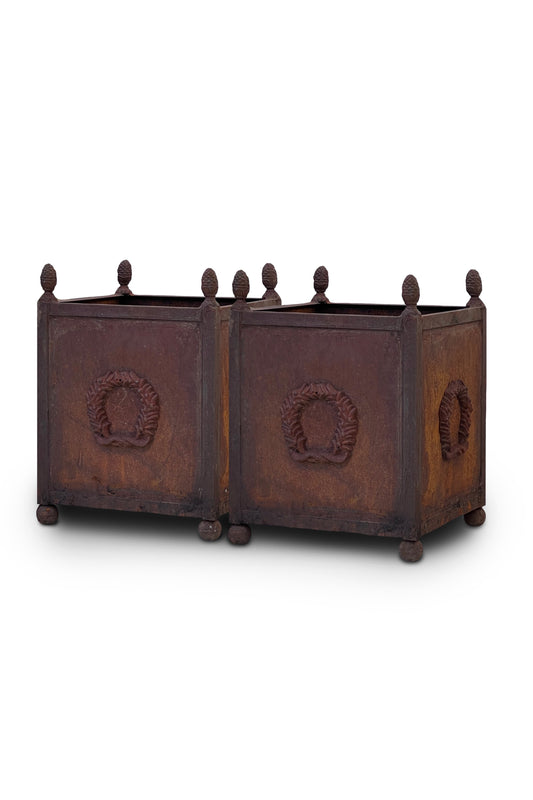 Pair of American Neoclassical Style Corten Metal Planters