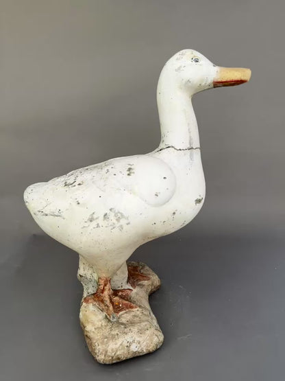 Vintage Handcrafted Concrete Duck Garden Sculpture – Rustic Outdoor Decor