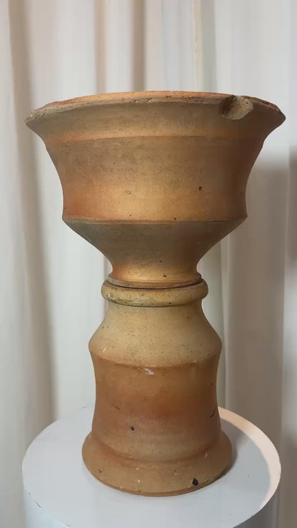 Antique Two-Piece Terracotta Hourglass Vessel – Sculptural Rustic Pottery