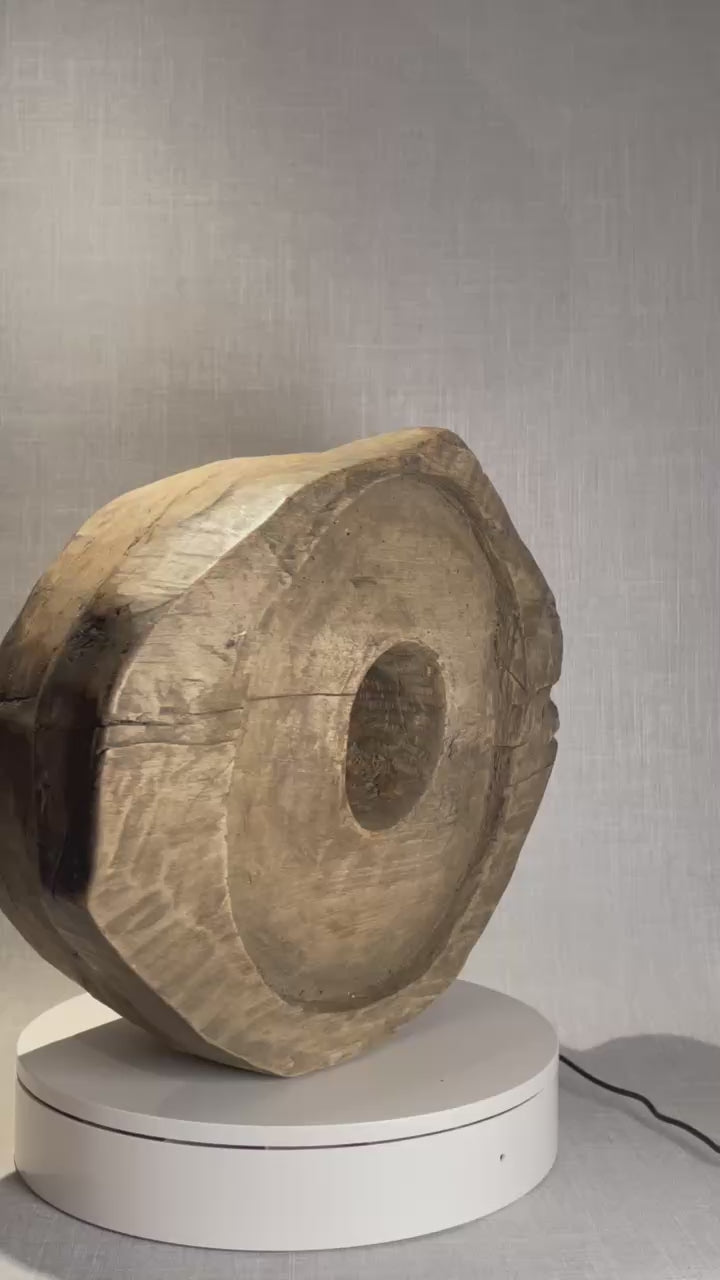 Antique Hand-Carved Wooden Mortar Base – Rustic Primitive Tool