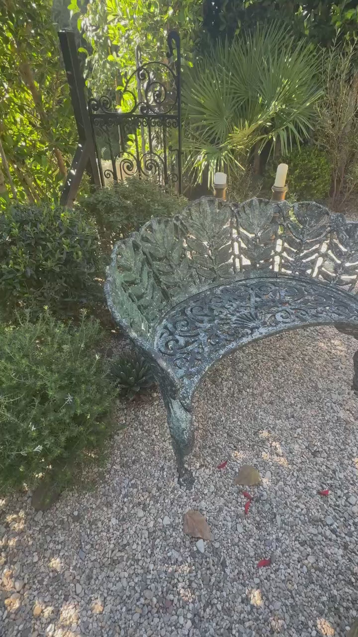 Pair of c.1890 Victorian Cast Iron Garden Benches with Sculptural Leaf Backrests