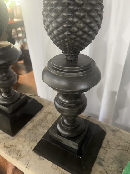 Pair of Vintage Metal Pineapple Table Lamps – Ornate Neoclassical Style