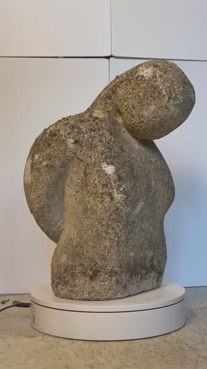 Weathered Abstract Stone Torso Sculpture – Primitive Modernist Garden Figure