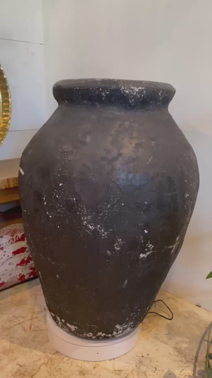 Monumental Aged Black Terracotta Storage Vessel with Weathered Matte Finish